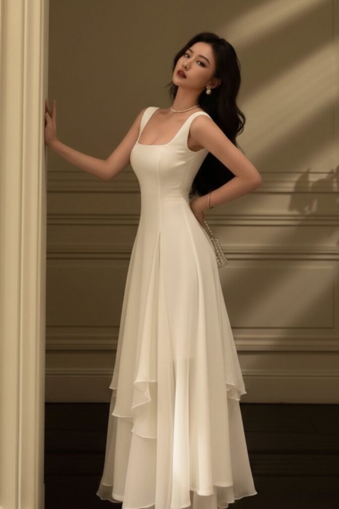 Vestido longo moderno para festas e eventos