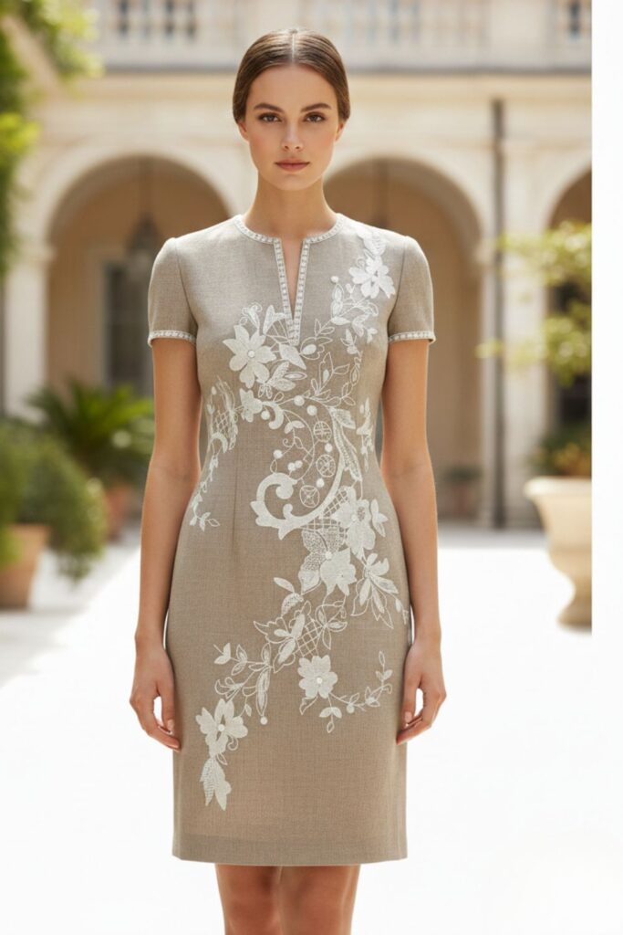 Vestido bordado com detalhes delicados e visual sofisticado