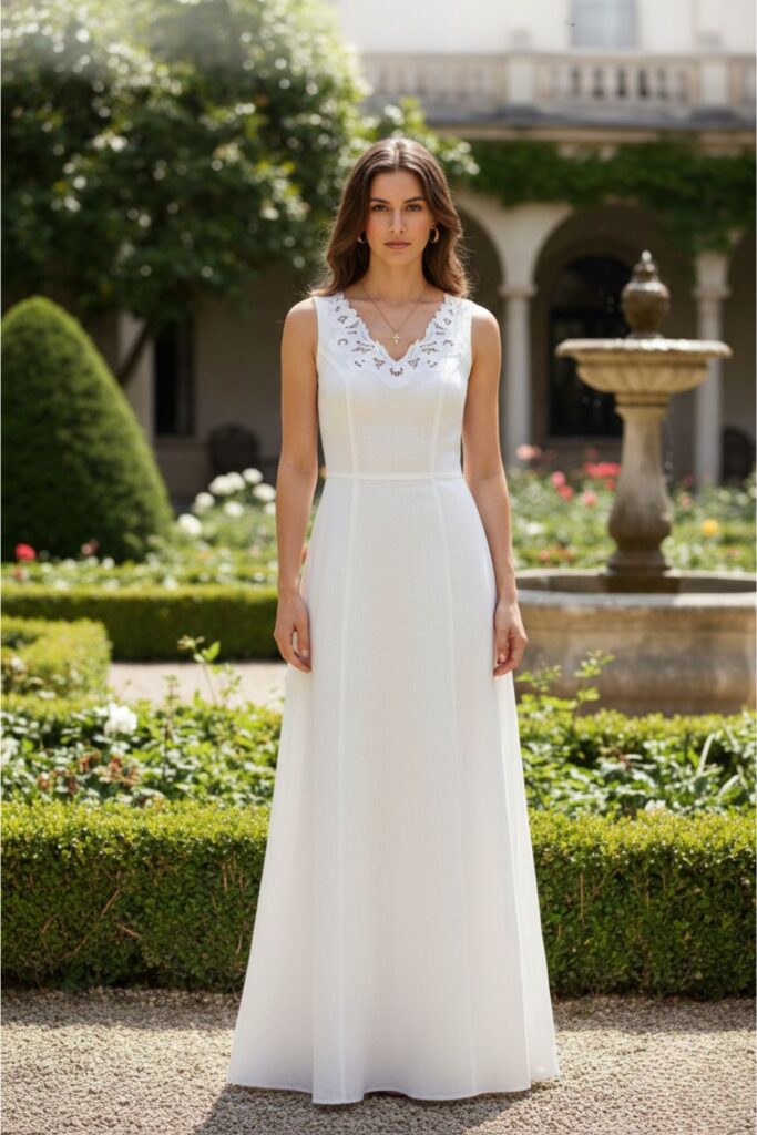 Vestido feminino com bordado delicado e acabamento sofisticado