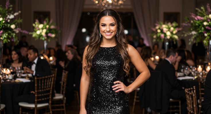 vestido de paete preto