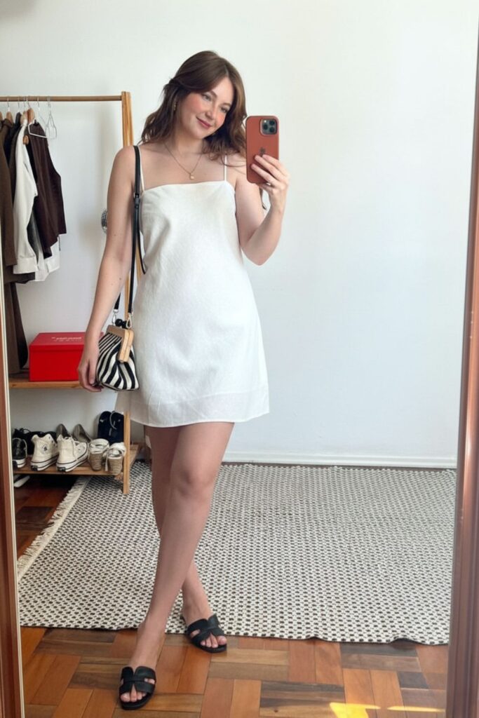 Inspiração de vestido básico com sandália para look urbano