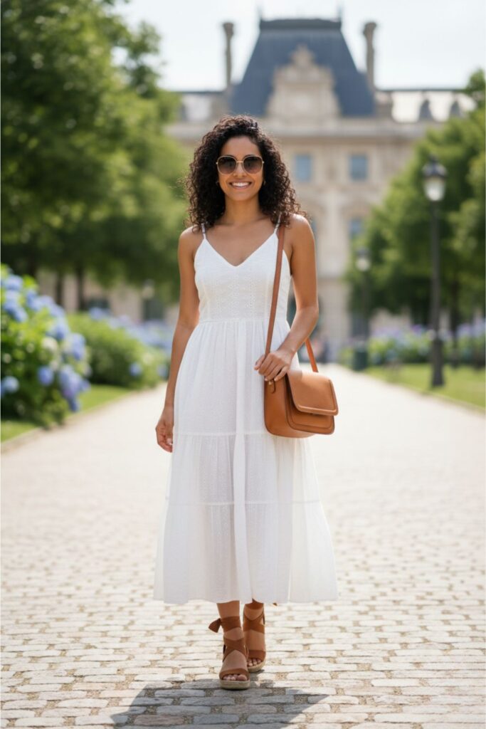 Vestido básico com sandália em look sofisticado e leve