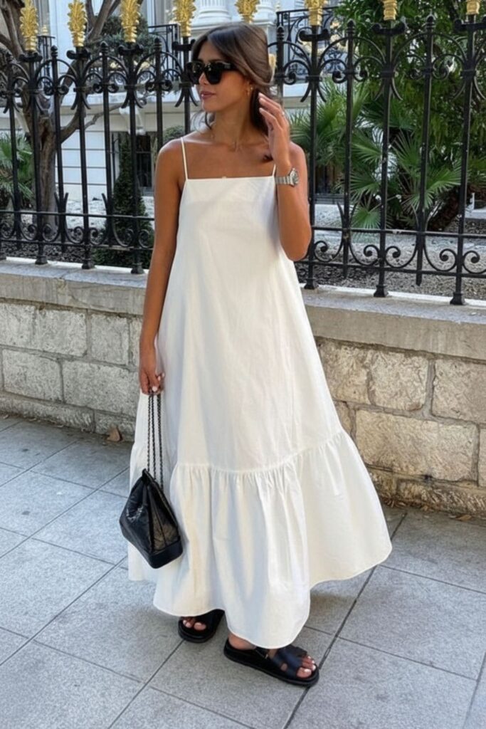 Inspiração de look com vestido básico e sandália para o verão