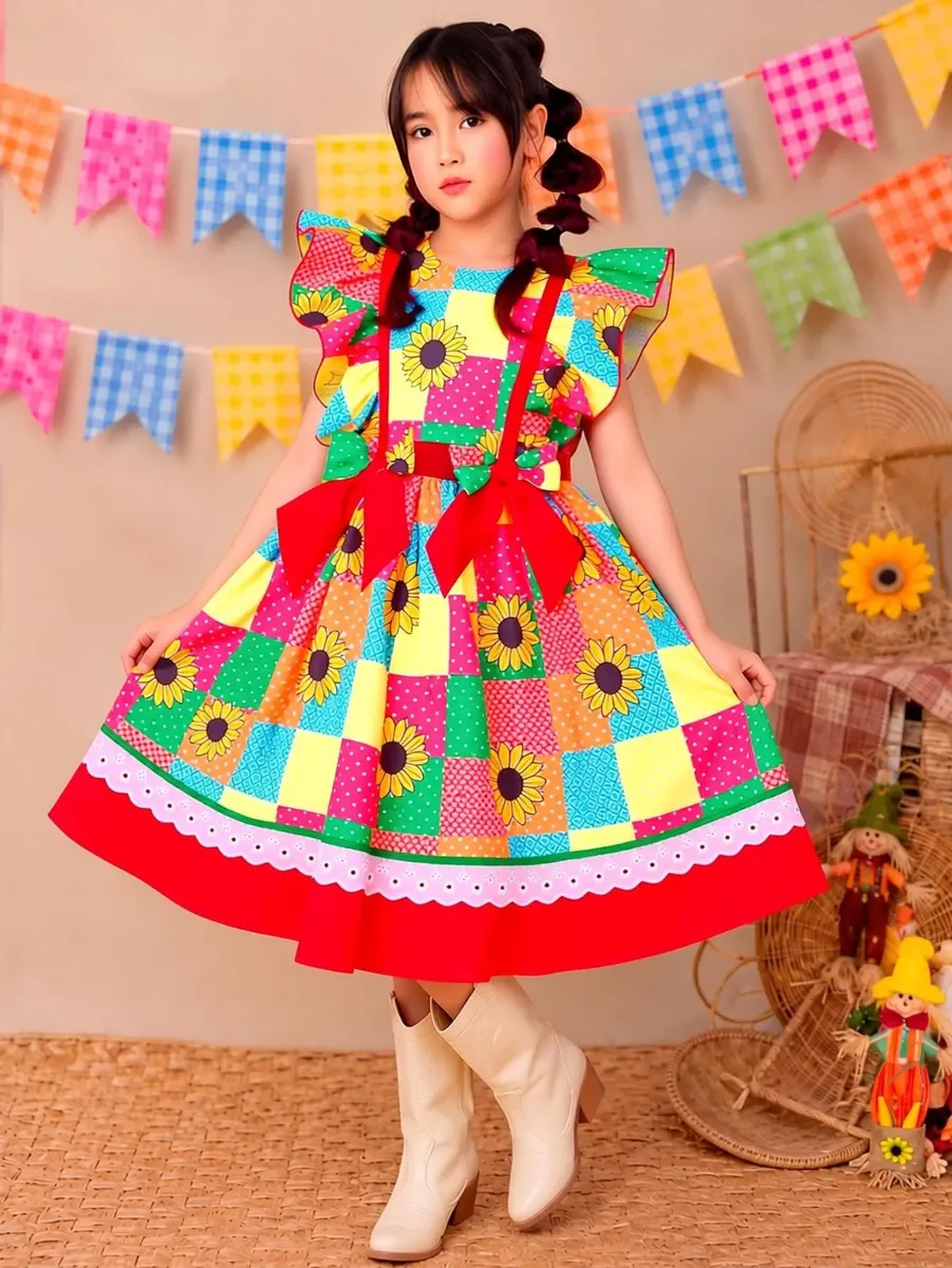 Vestido infantil de quadrilha festa junina juvenil São João