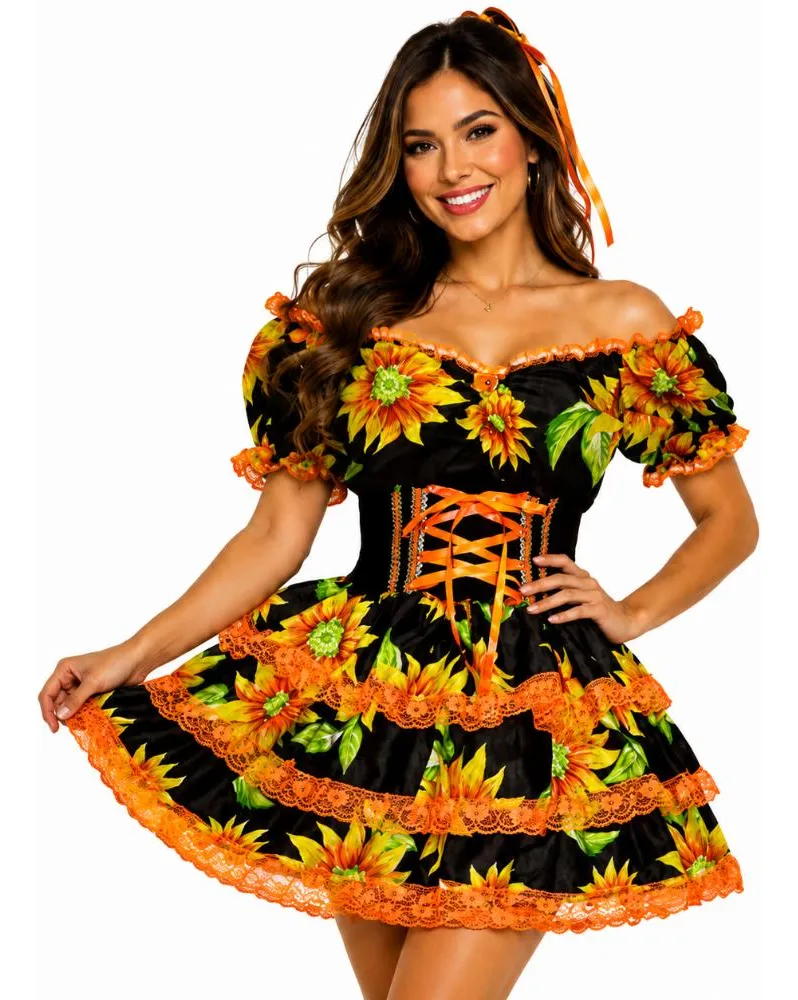 Vestido caipira adulto xadrez luxo acinturado com espartilho