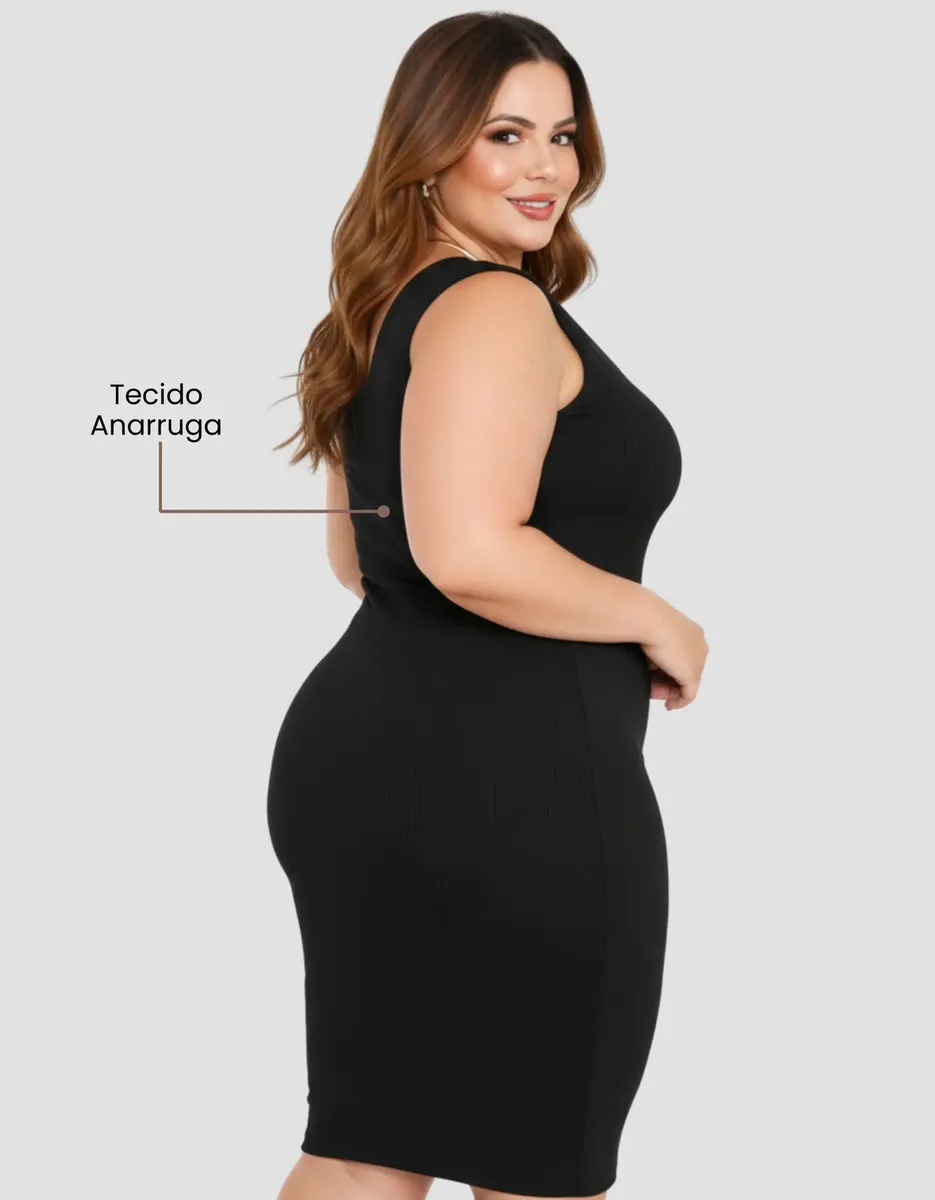 Vestido Plus Size Midi Acinturado Modelador Alta Compressão