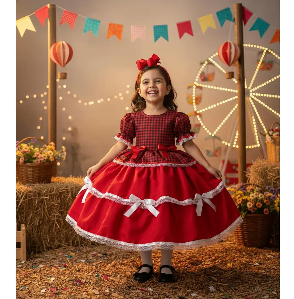 Vestido festa junina infantil luxo caipira