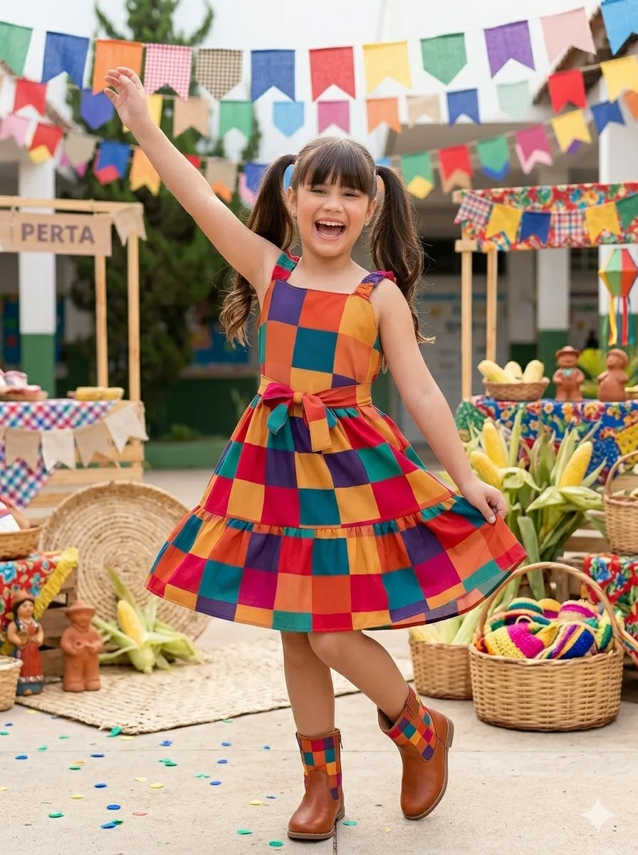 Vestido festa junina infantil xadrez caipira menina junino