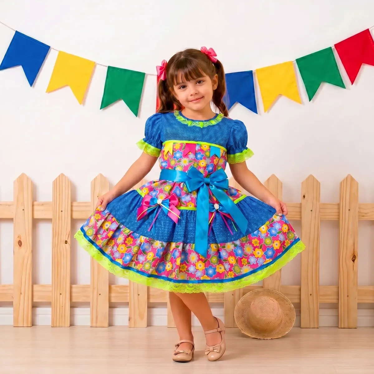 Vestido festa junina infantil menina florido caipira arraiá