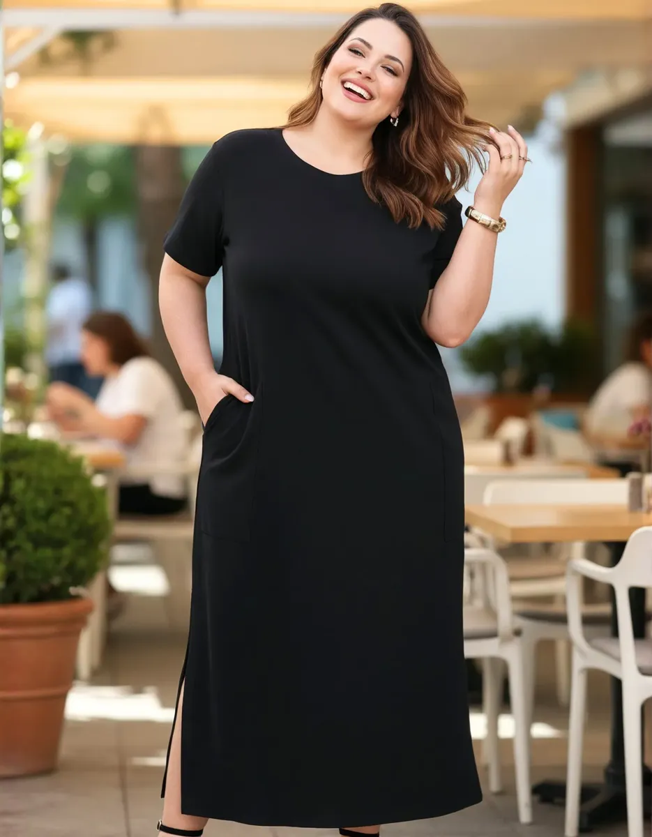 Vestido Feminino Midi Plus Size Longo Com Bolso