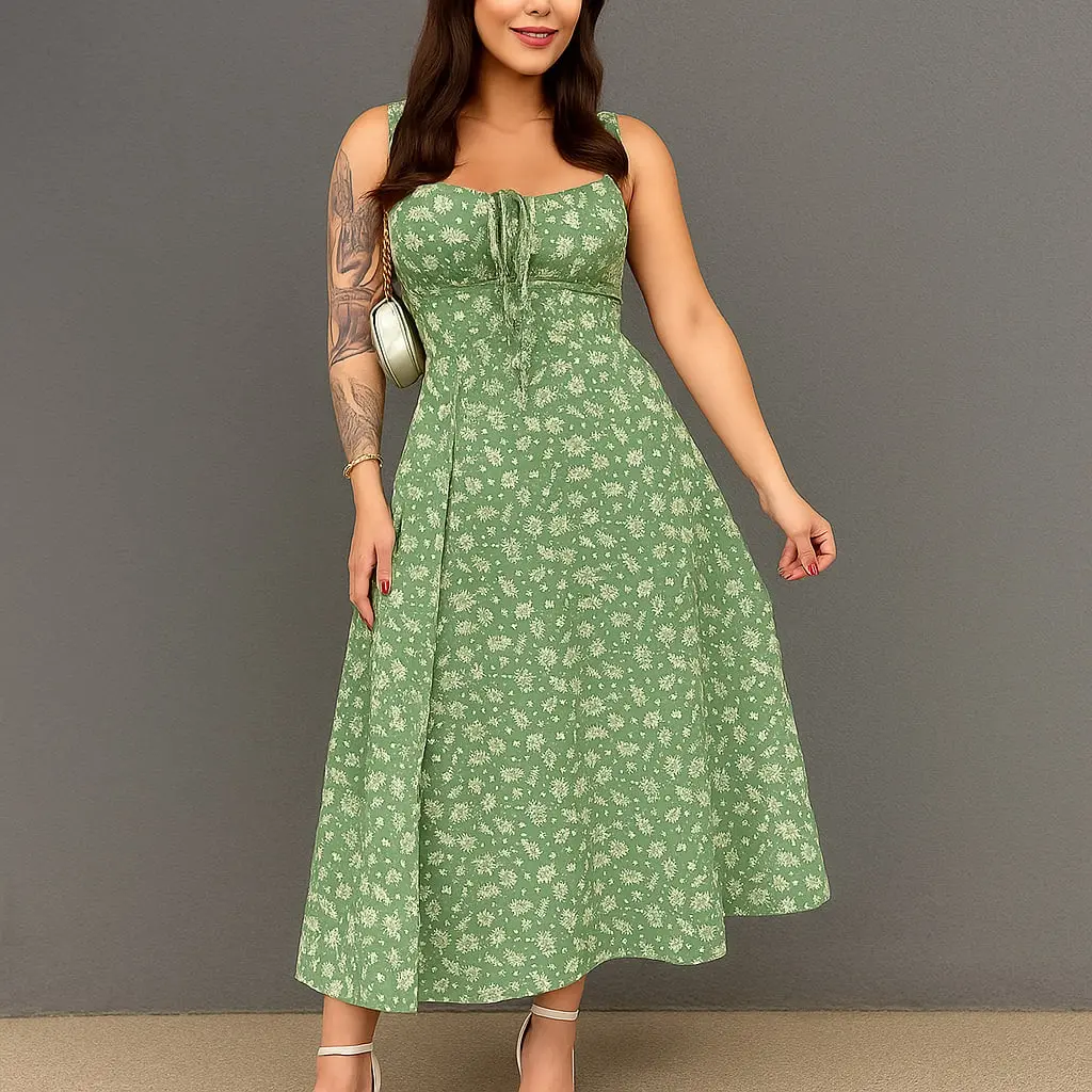 Vestido Midi Estampado Floral Com Fenda Lateral E Bojo
