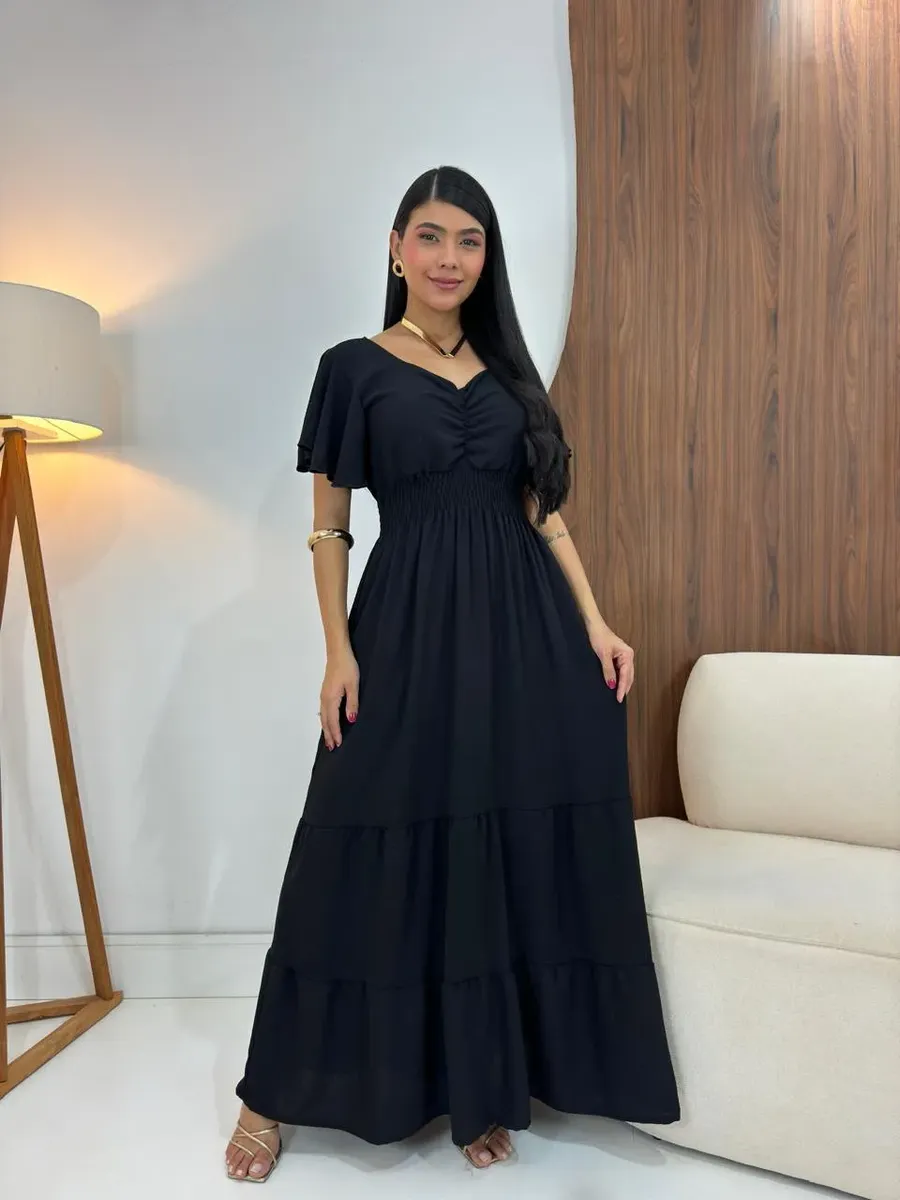 Vestido longo feminino de manguinhas multiuso de luxo