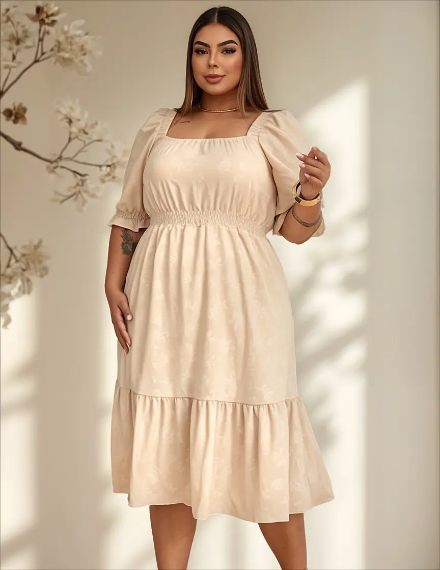 Vestido feminino manga poliéster plus size estampa prensada