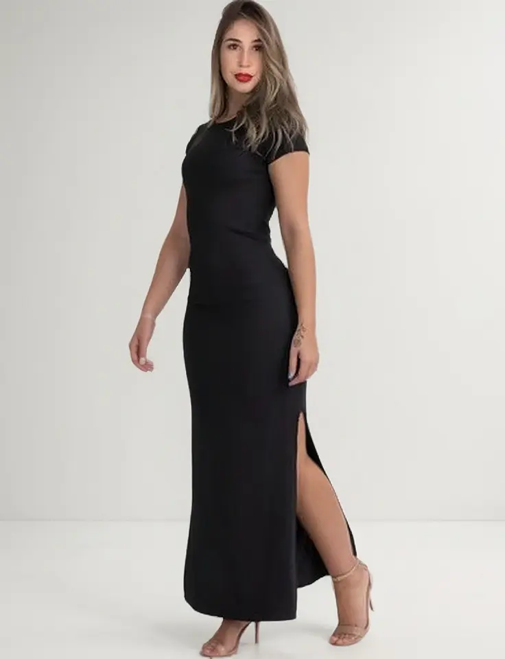 Vestido versátil casual manga curta longo nova moda feminina
