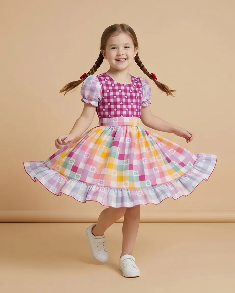 Vestido infantil rosa menina festa junina São João 2026
