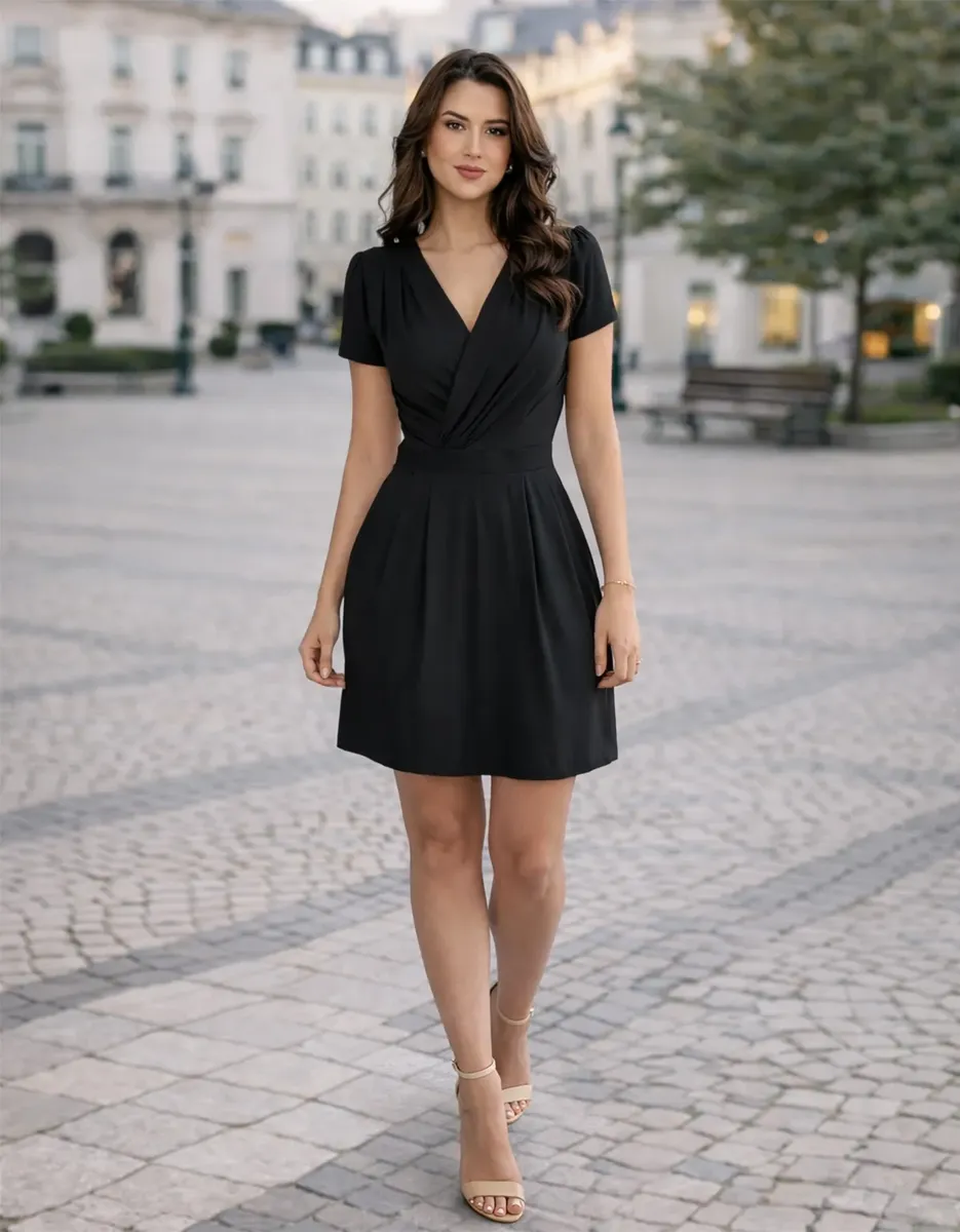 Vestido decote transpassado envelope manga curta soltinho