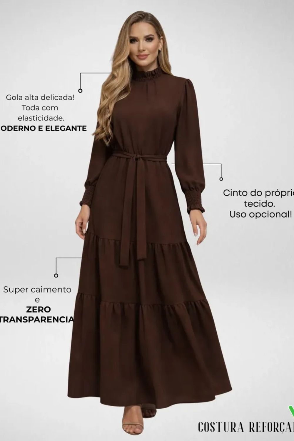 Detalhe de vestido fluído com caimento elegante e textura nobre